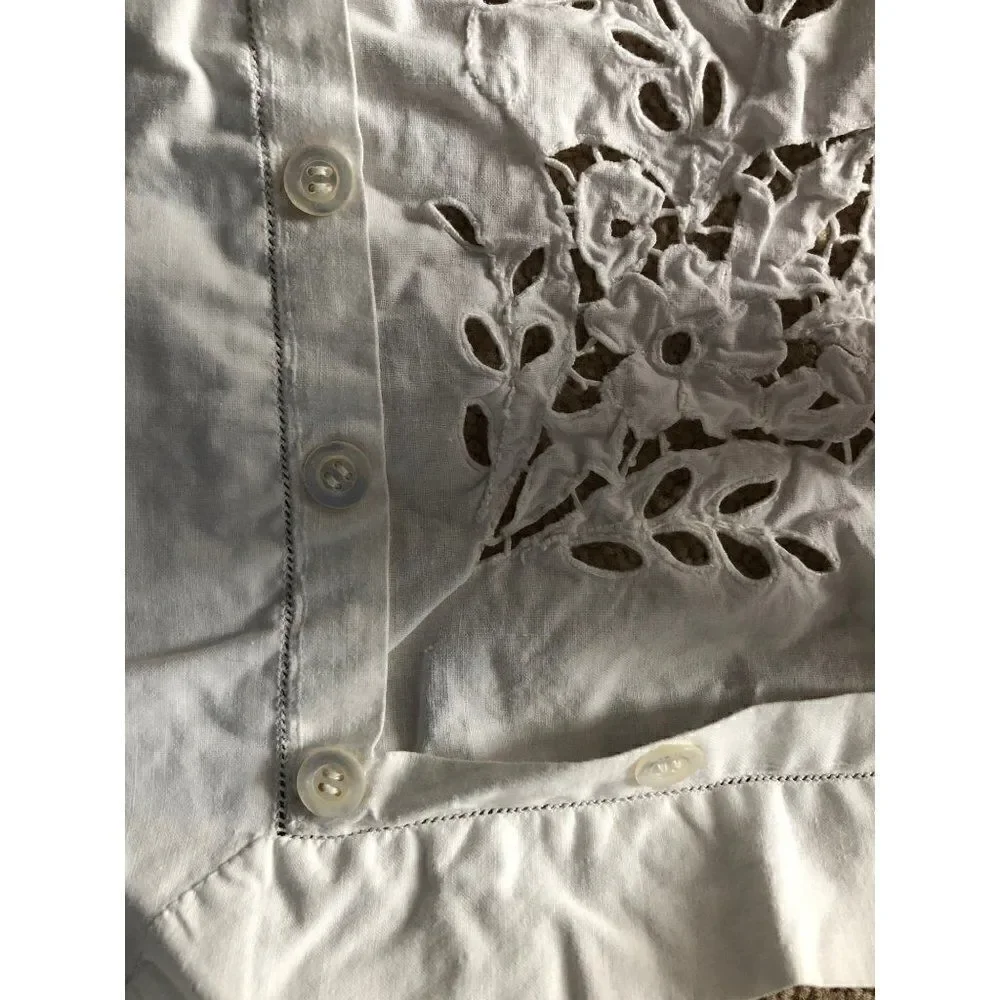 Vintage Hand Embroidered Pillowcase White Cut Work 28” x 18”